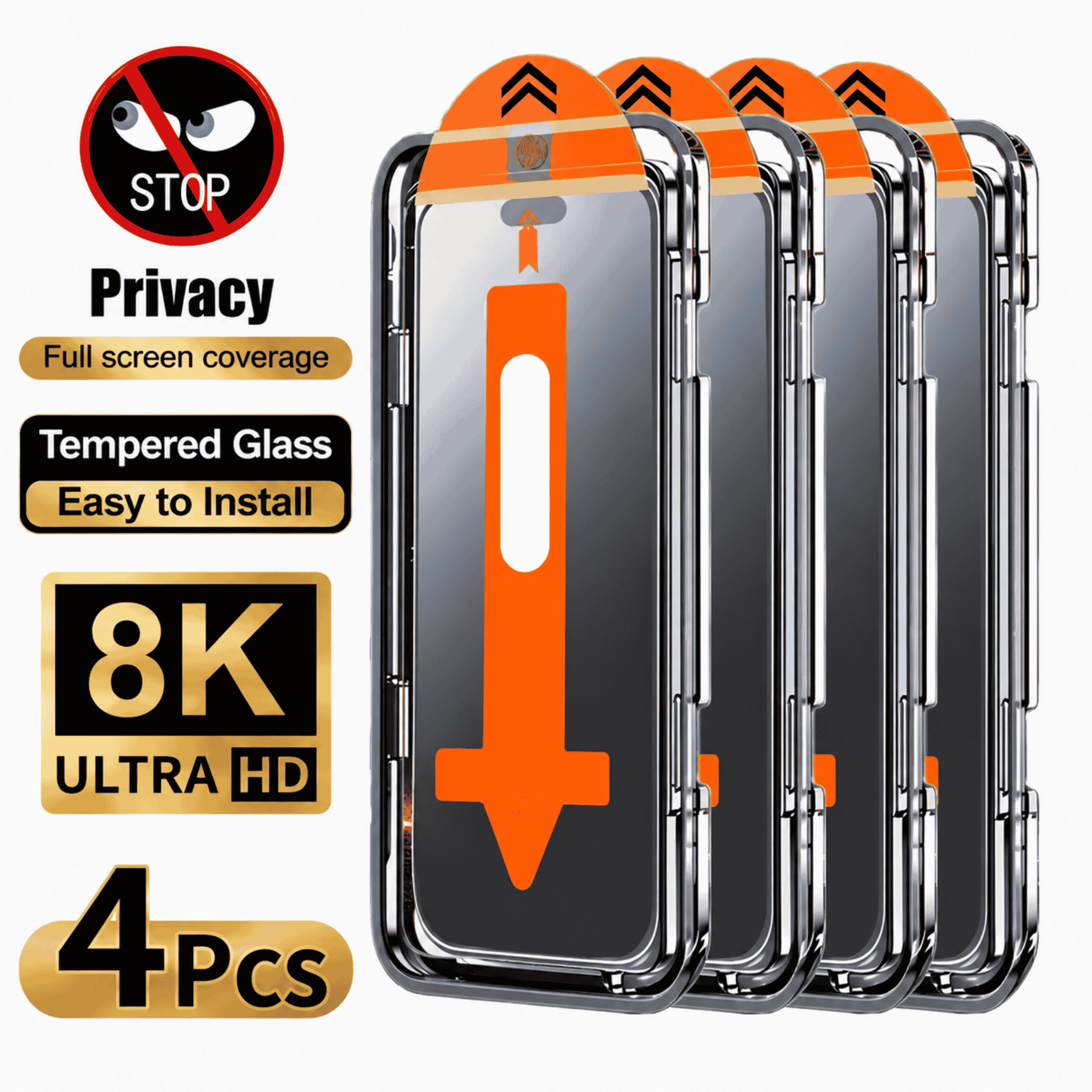 4pcs Privacy Tempered Glass Screen Protector for iPhone | Full Cover Anti-Peeping Protection